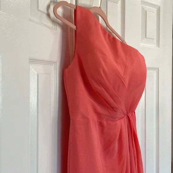 HY ONE SHOULDER CORSET STYLE FORMAL WEDDING GUEST PROM GOWN DRESS CORAL SIZE 12 - Picture 3 of 14